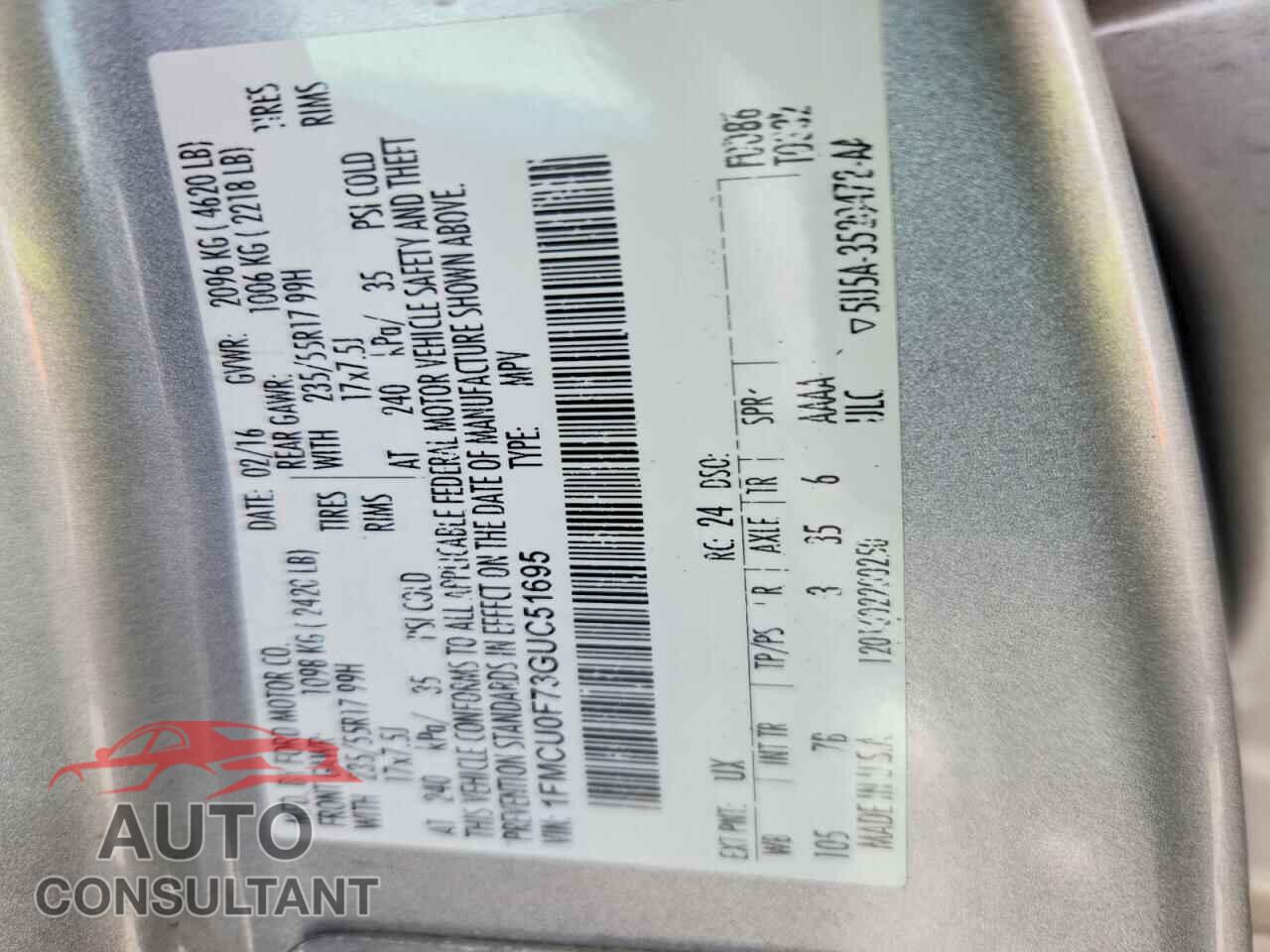 FORD ESCAPE 2016 - 1FMCU0F73GUC51695