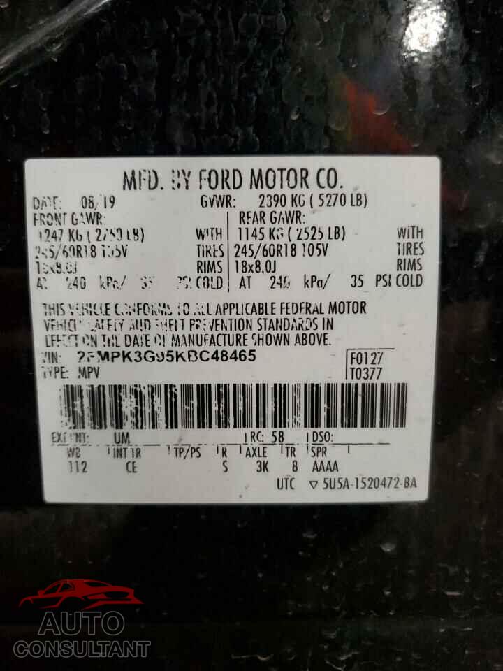 FORD EDGE 2019 - 2FMPK3G95KBC48465