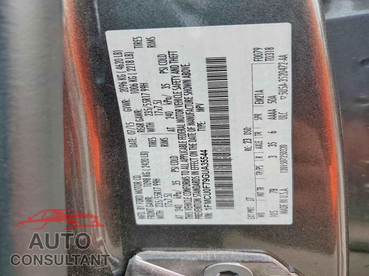 FORD ESCAPE 2016 - 1FMCU0F79GUA35544