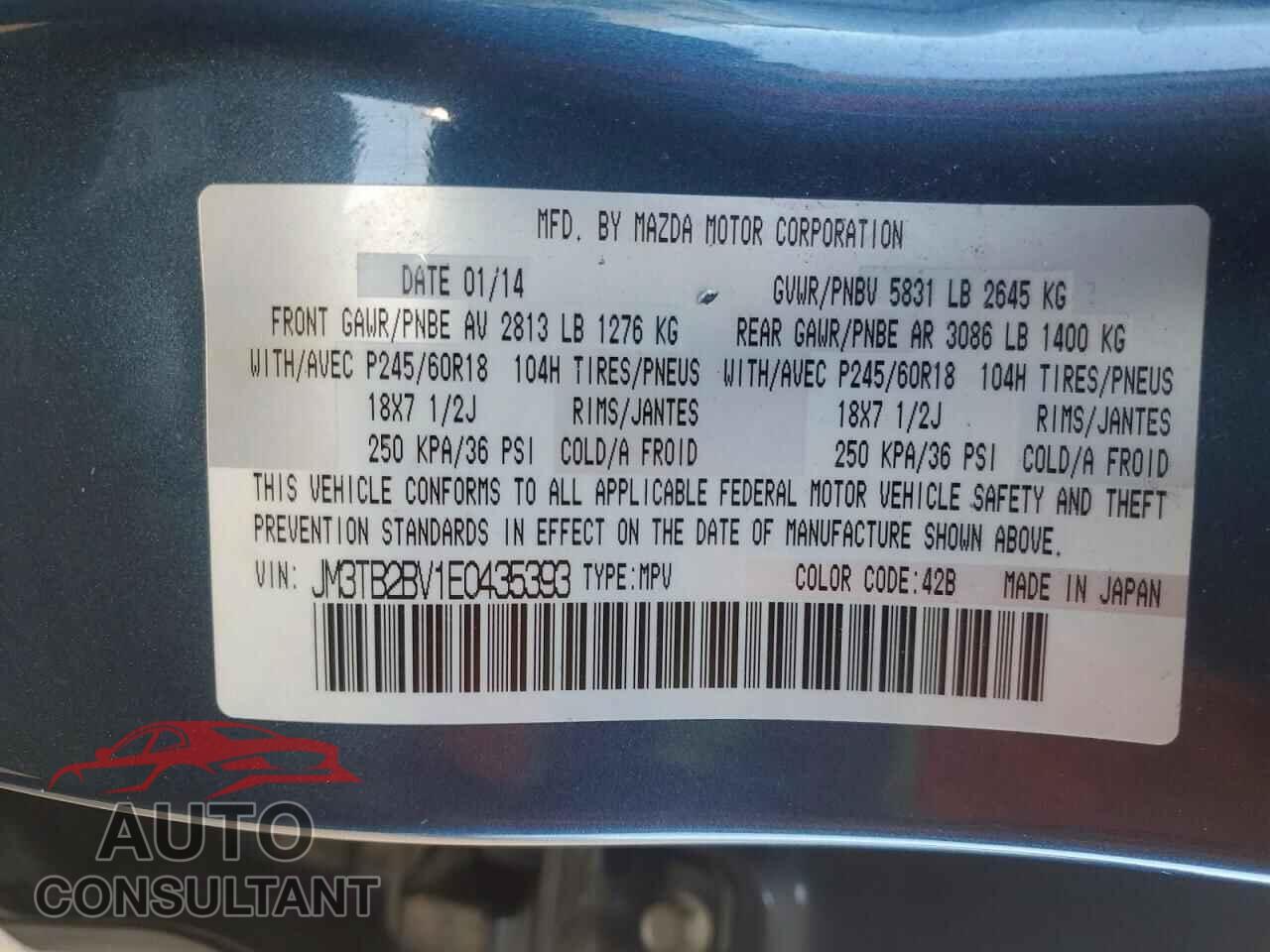 MAZDA CX-9 2014 - JM3TB2BV1E0435393