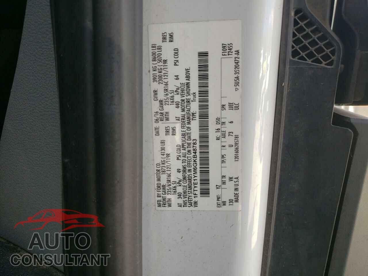 FORD TRANSIT 2016 - 1FTYE1YM6GKB48783