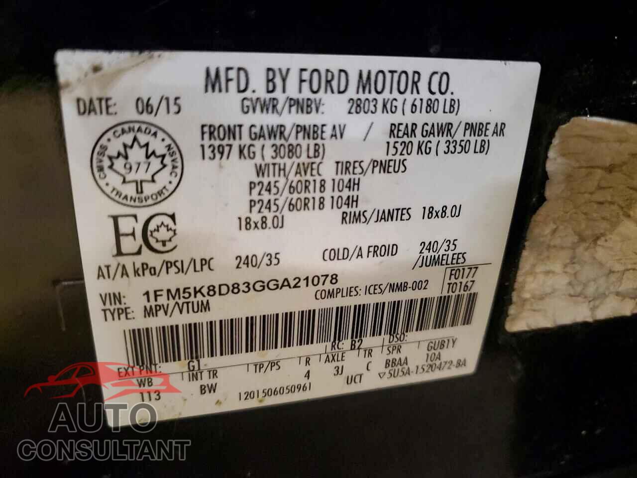 FORD EXPLORER 2016 - 1FM5K8D83GGA21078