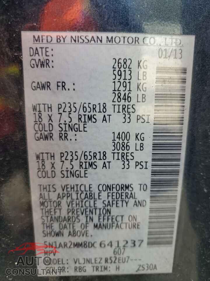 NISSAN PATHFINDER 2013 - 5N1AR2MM8DC641237