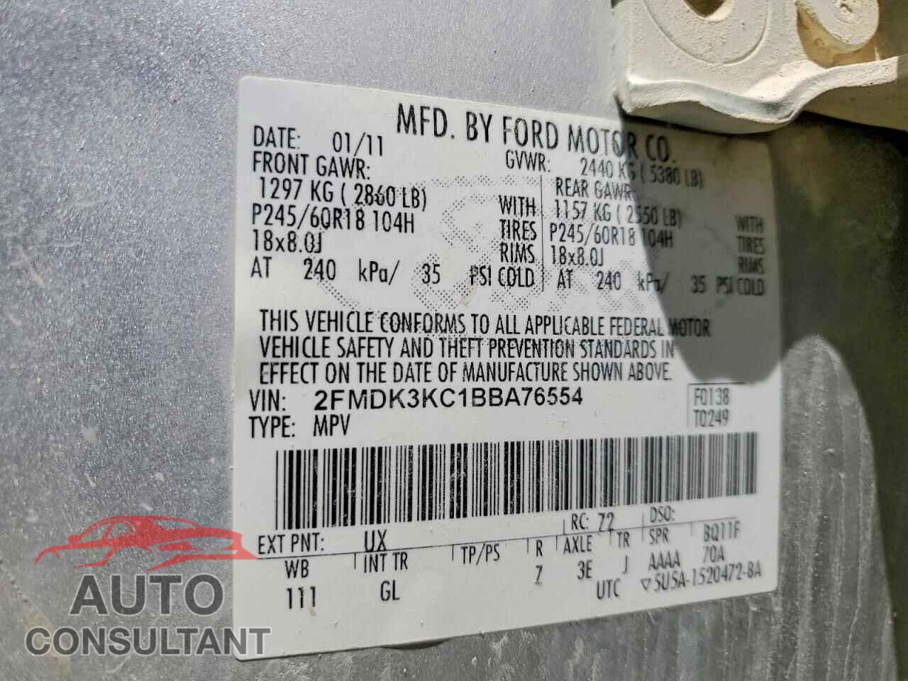 FORD EDGE 2011 - 2FMDK3KC1BBA76554
