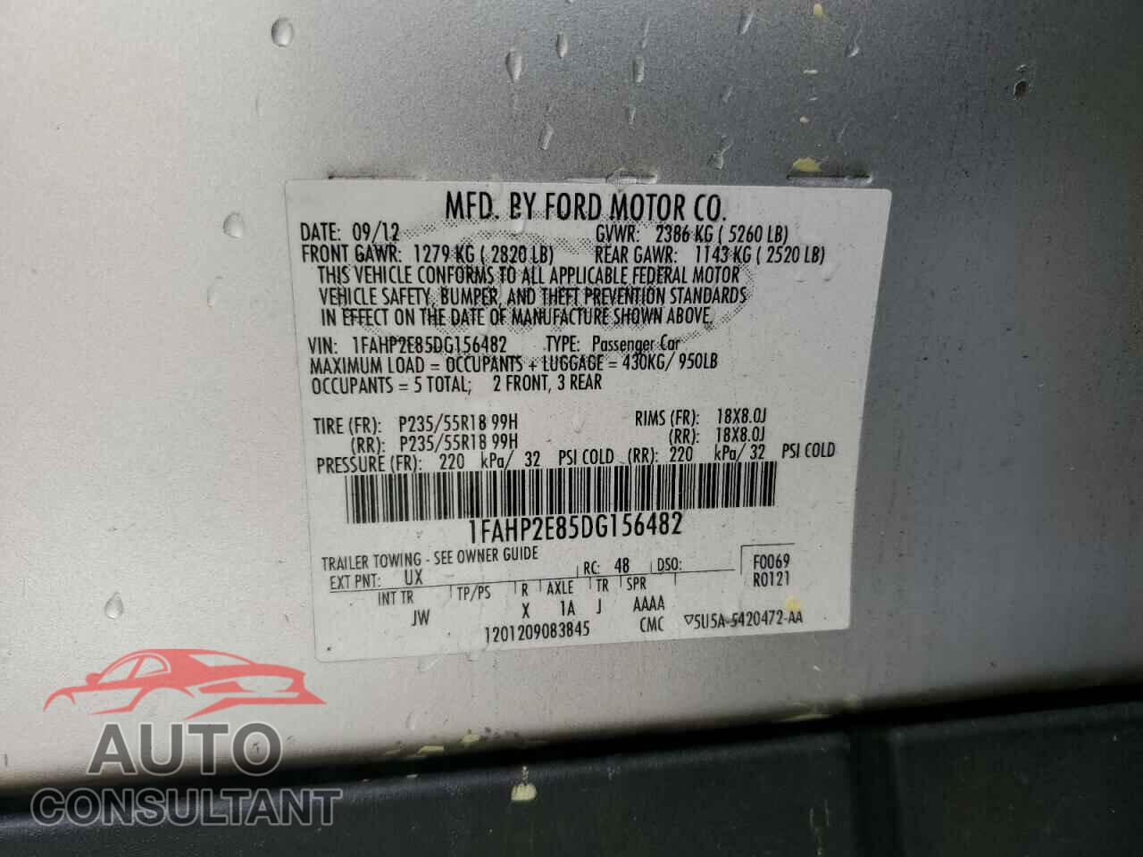 FORD TAURUS 2013 - 1FAHP2E85DG156482