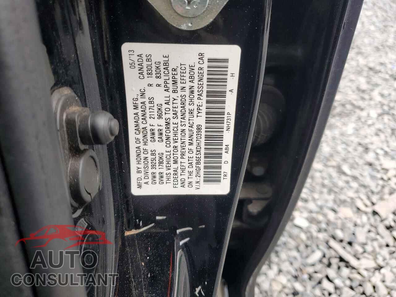HONDA CIVIC 2013 - 2HGFB6E5XDH703989