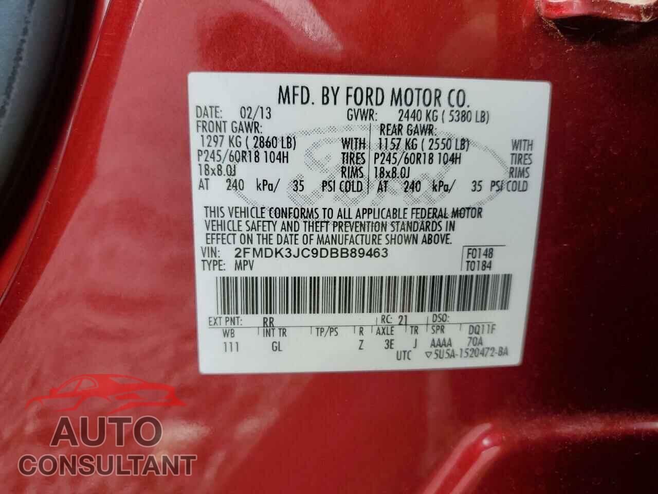 FORD EDGE 2013 - 2FMDK3JC9DBB89463