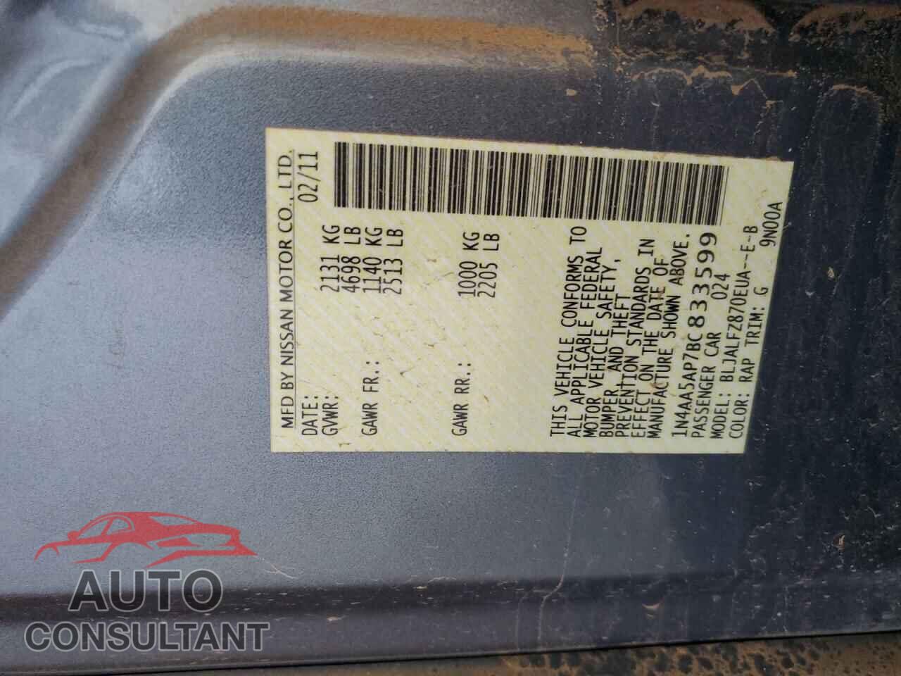 NISSAN MAXIMA 2011 - 1N4AA5AP7BC833599