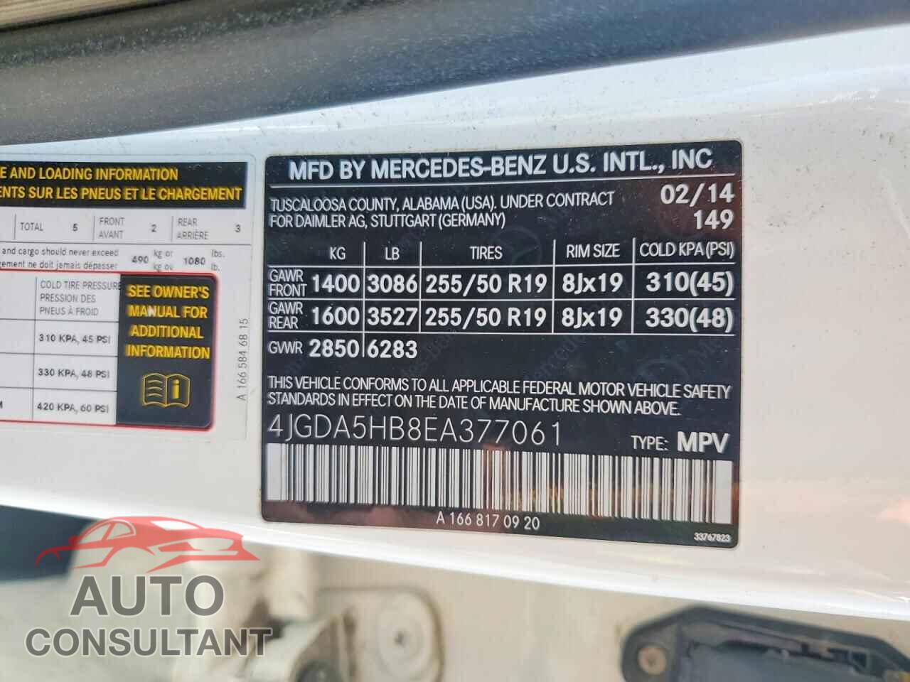 MERCEDES-BENZ M-CLASS 2014 - 4JGDA5HB8EA377061