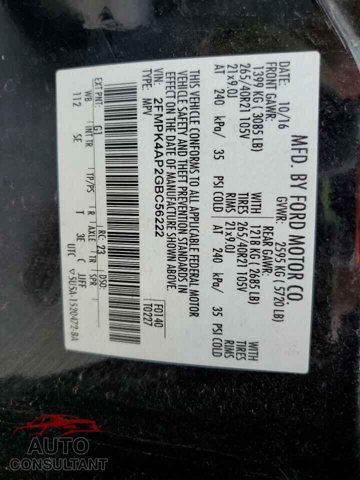 FORD EDGE 2016 - 2FMPK4AP2GBC56222