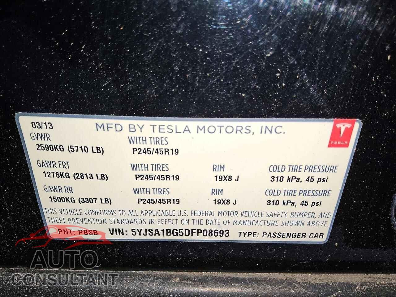 TESLA MODEL S 2013 - 5YJSA1BG5DFP08693
