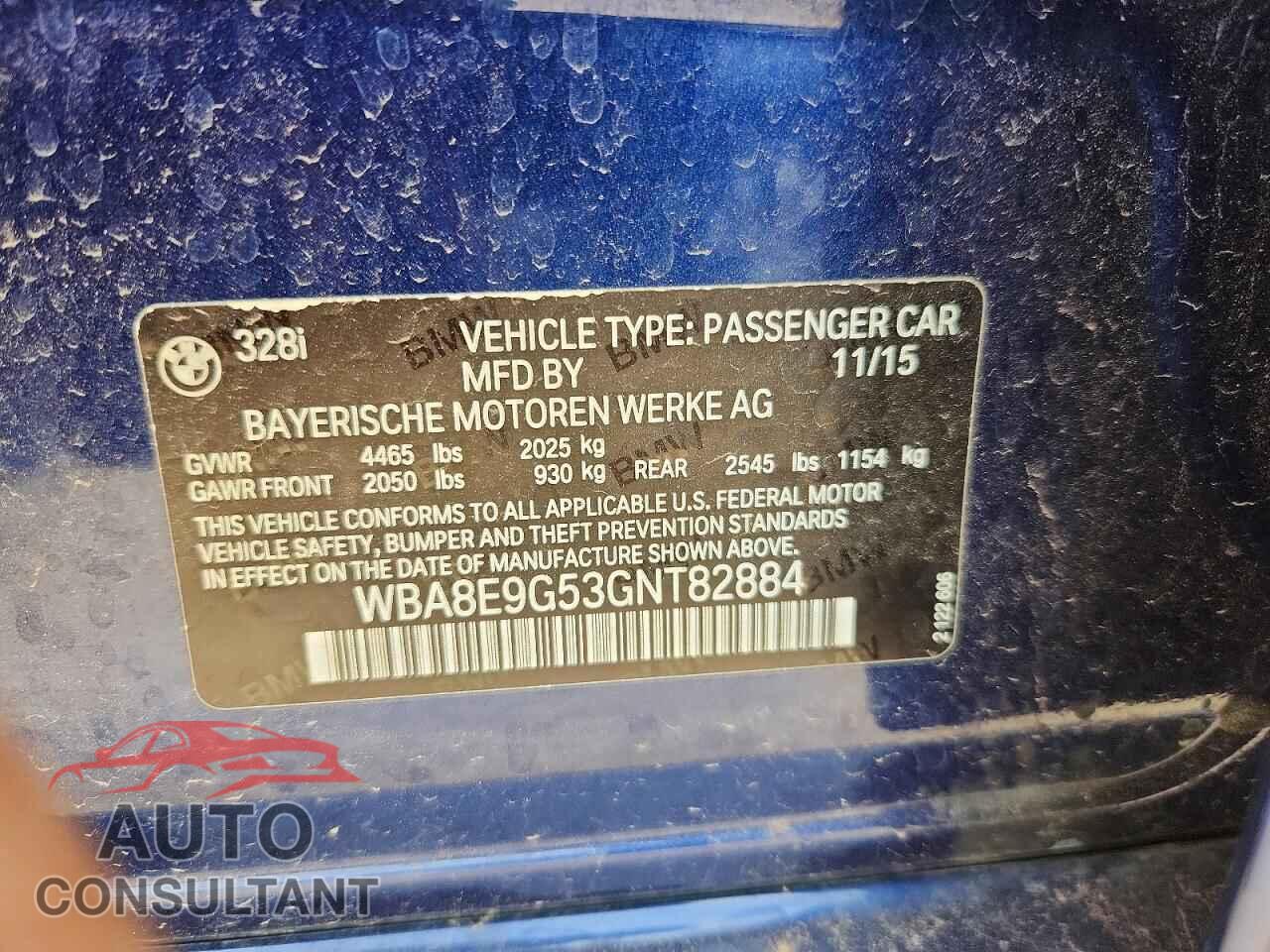 BMW 3 SERIES 2016 - WBA8E9G53GNT82884