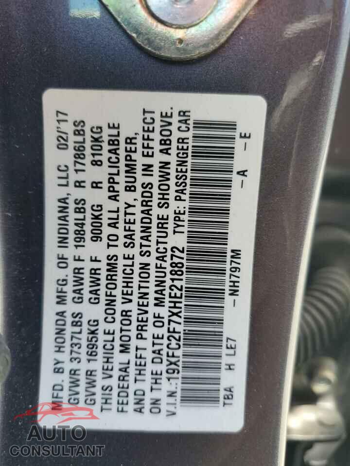 HONDA CIVIC 2017 - 19XFC2F7XHE218872