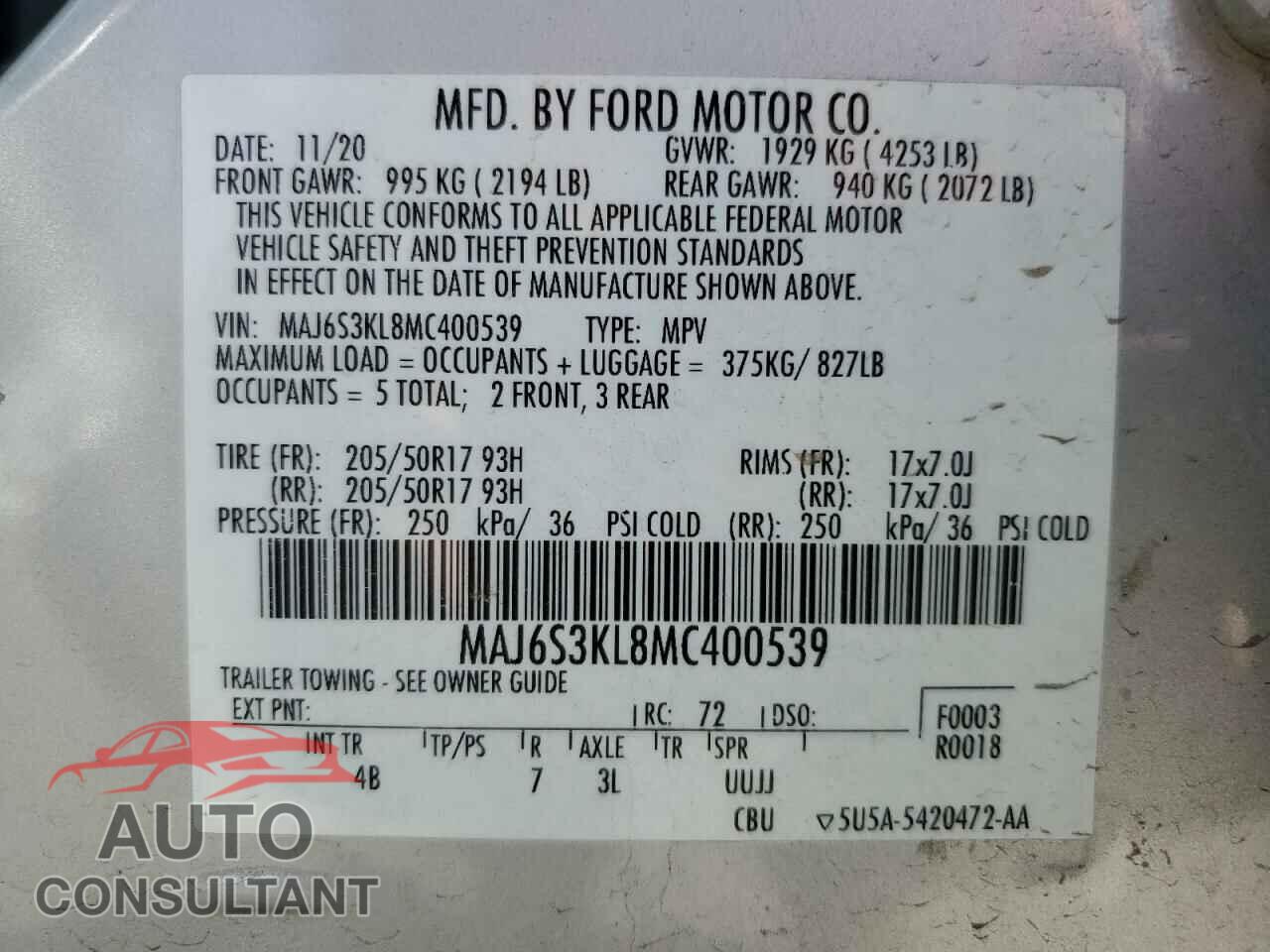 FORD ECOSPORT 2021 - MAJ6S3KL8MC400539