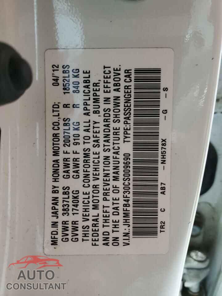 HONDA CIVIC 2012 - JHMFB4F30CS009690