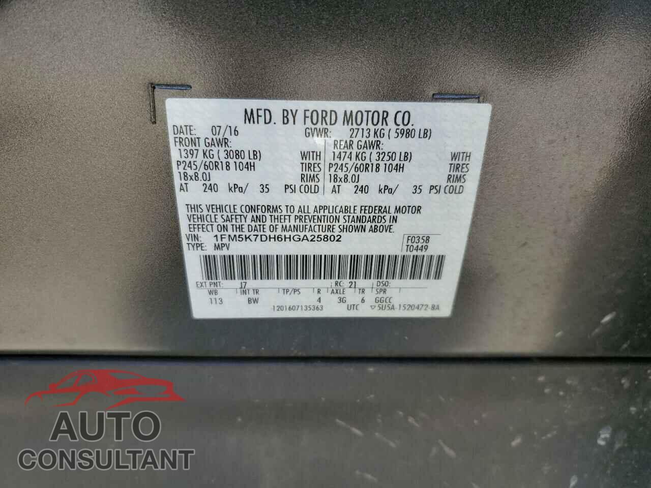FORD EXPLORER 2017 - 1FM5K7DH6HGA25802