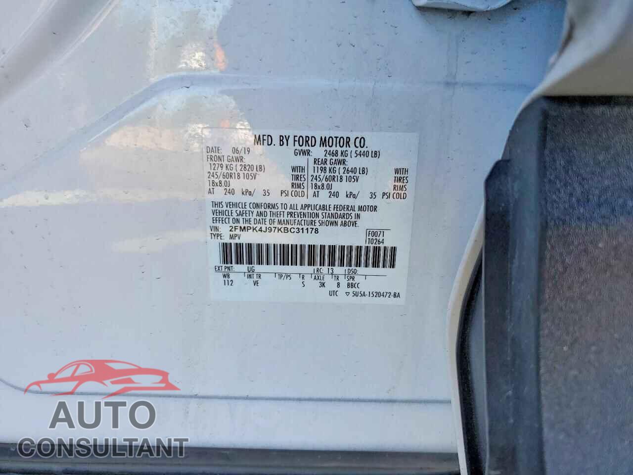 FORD EDGE 2019 - 2FMPK4J97KBC31178