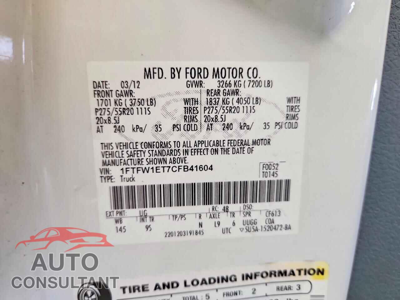 FORD F150 2012 - 1FTFW1ET7CFB41604