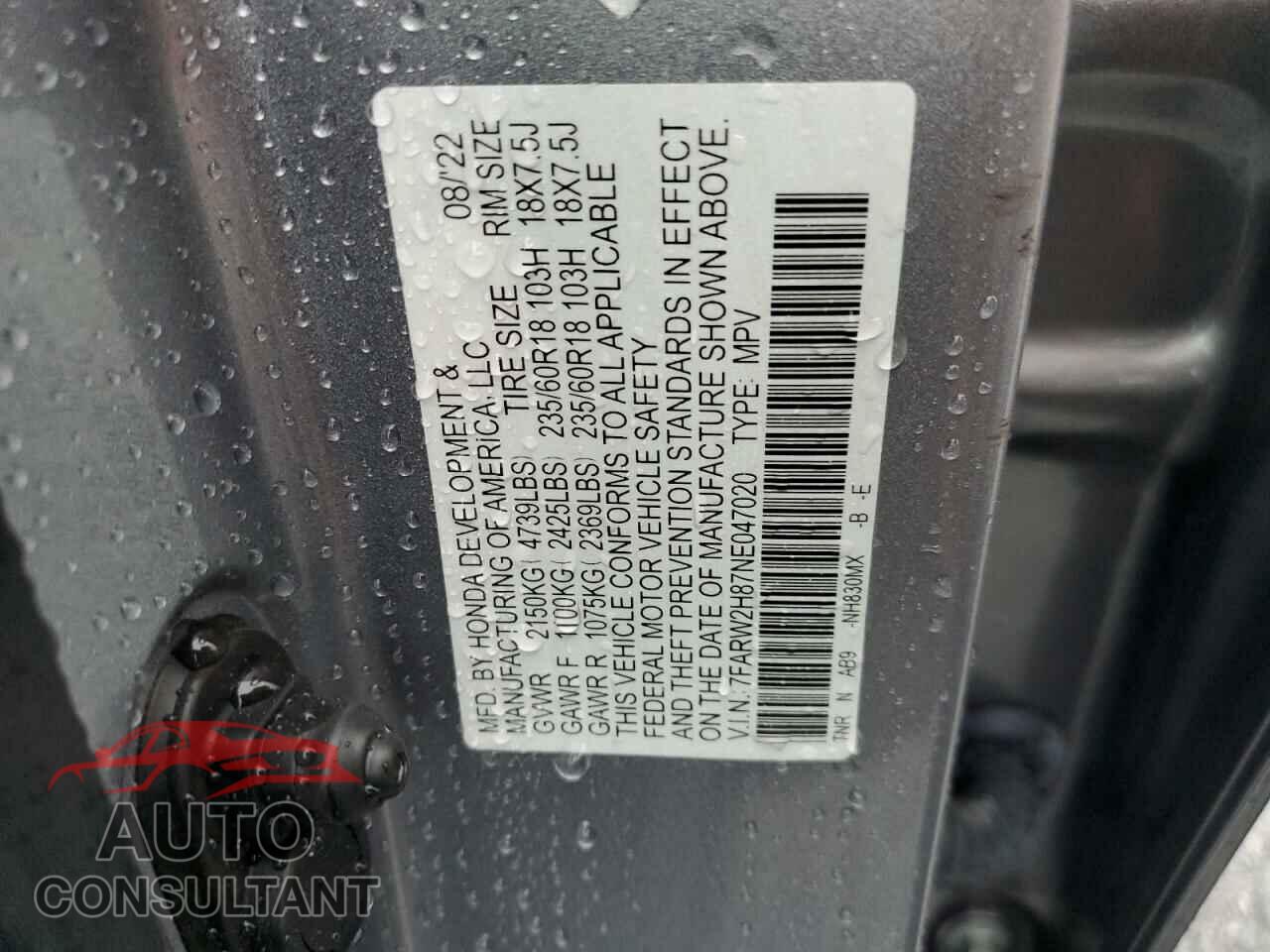 HONDA CRV 2022 - 7FARW2H87NE047020