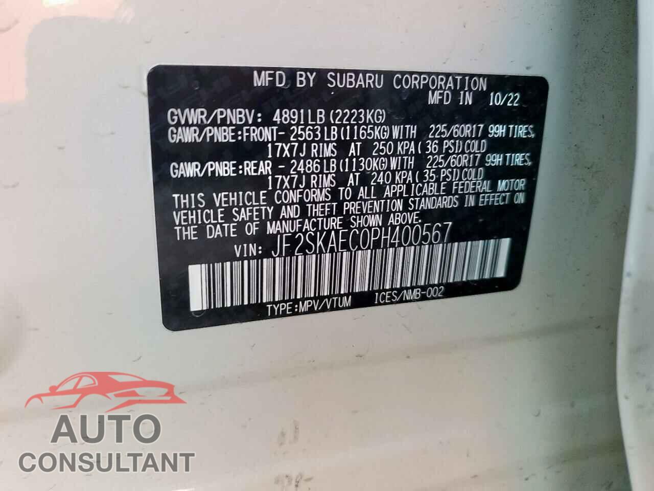 SUBARU FORESTER 2023 - JF2SKAEC0PH400567