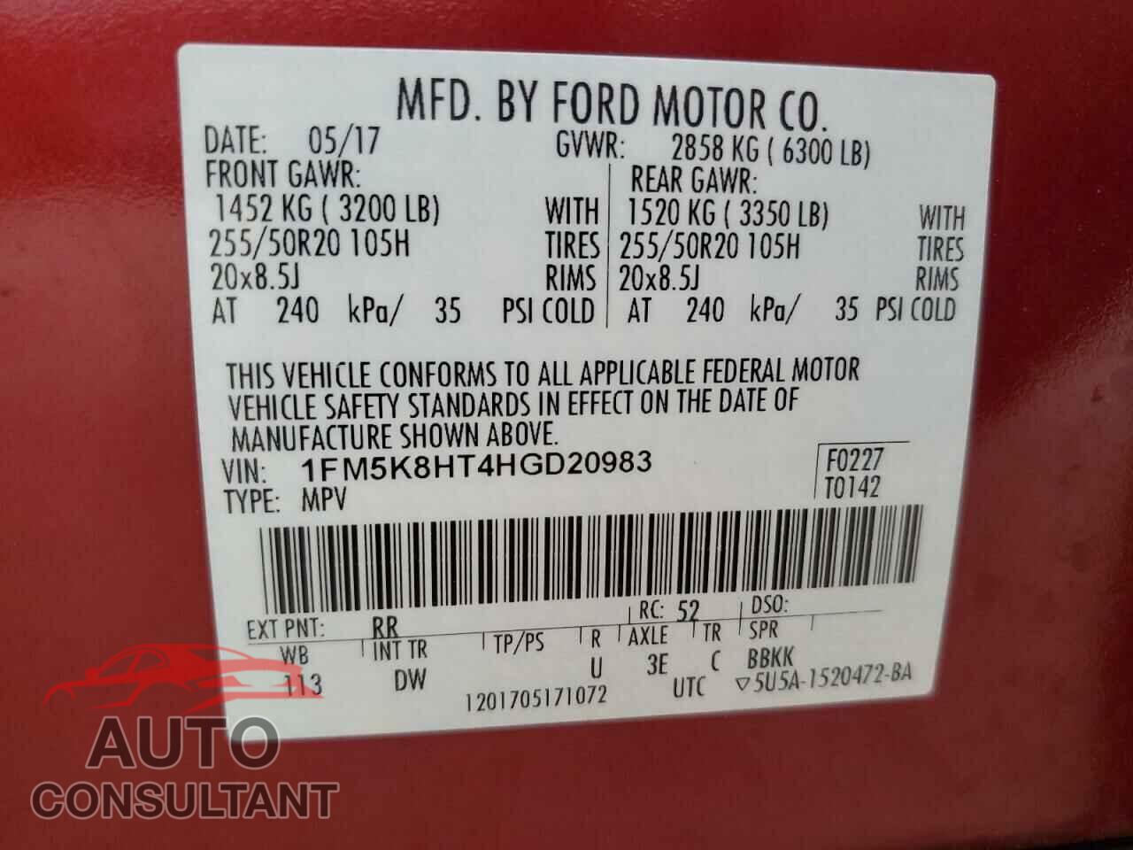 FORD EXPLORER 2017 - 1FM5K8HT4HGD20983