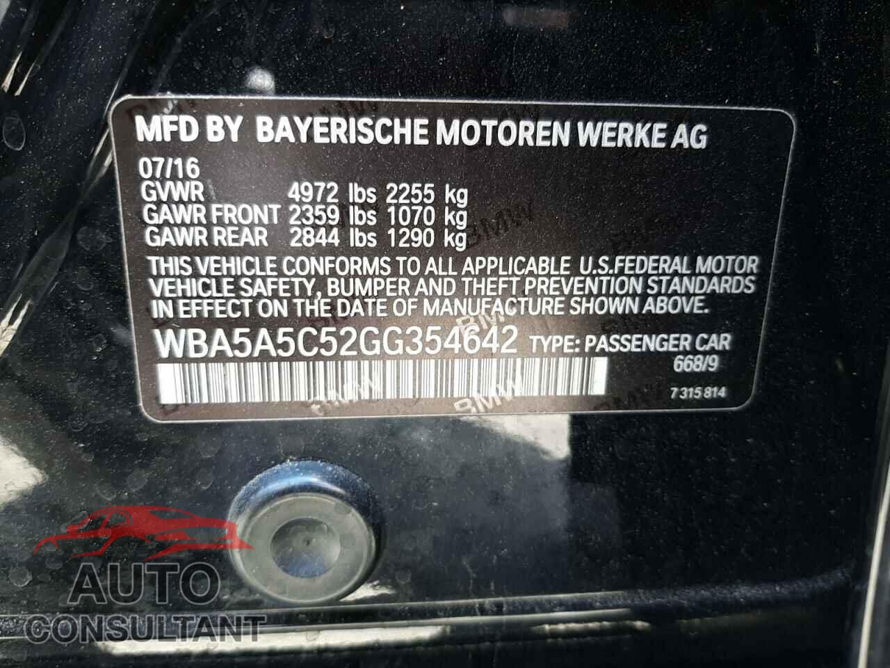 BMW 5 SERIES 2016 - WBA5A5C52GG354642