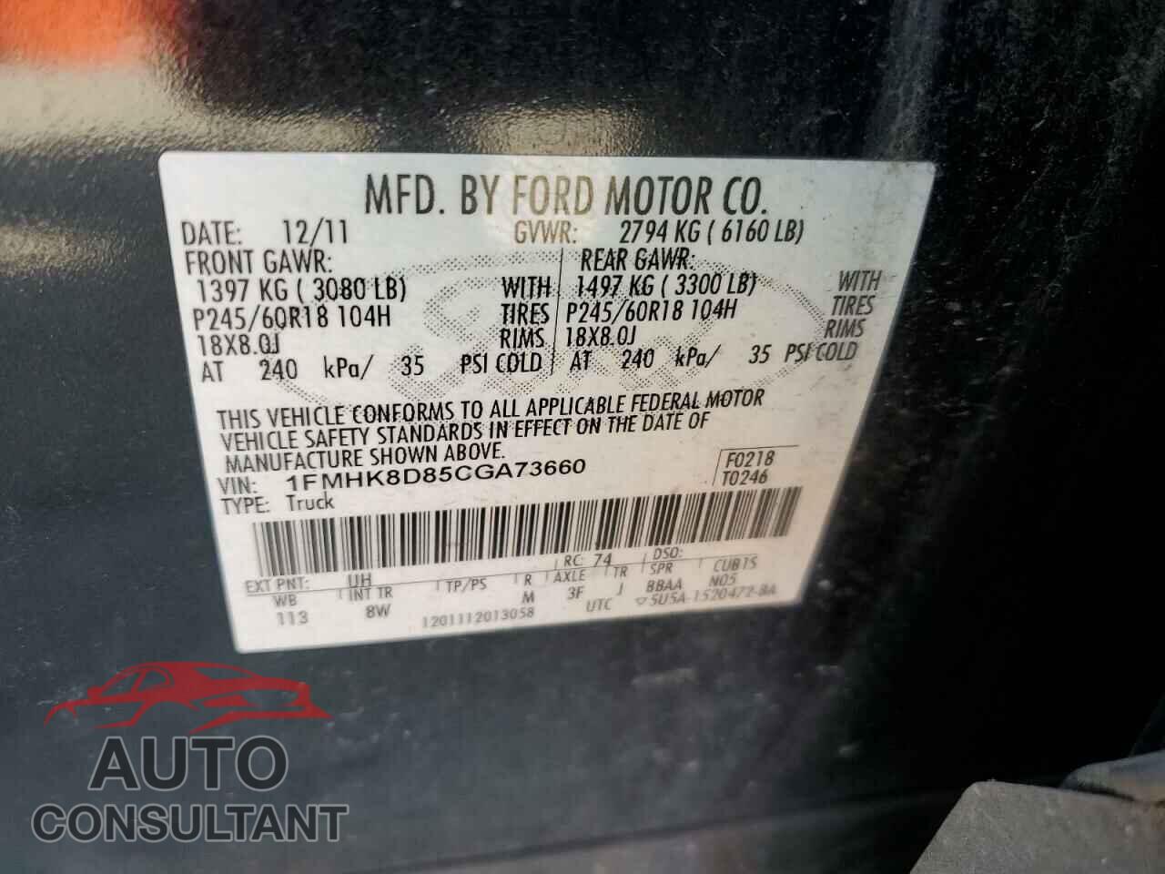 FORD EXPLORER 2012 - 1FMHK8D85CGA73660