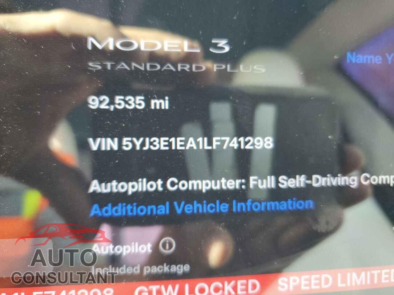 TESLA MODEL 3 2020 - 5YJ3E1EA1LF741298