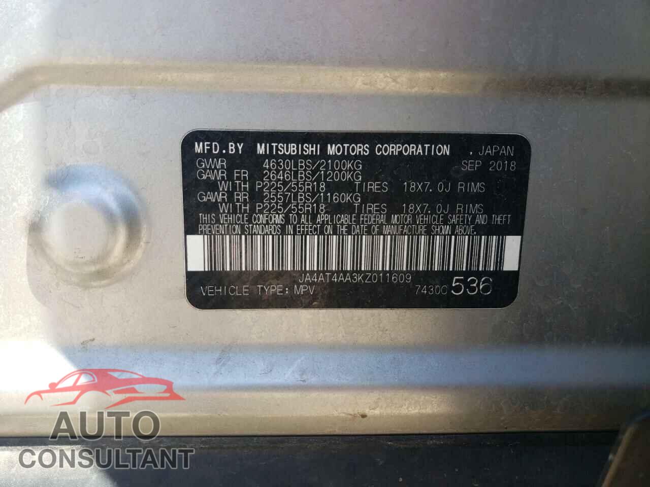 MITSUBISHI ECLIPSE 2019 - JA4AT4AA3KZ011609