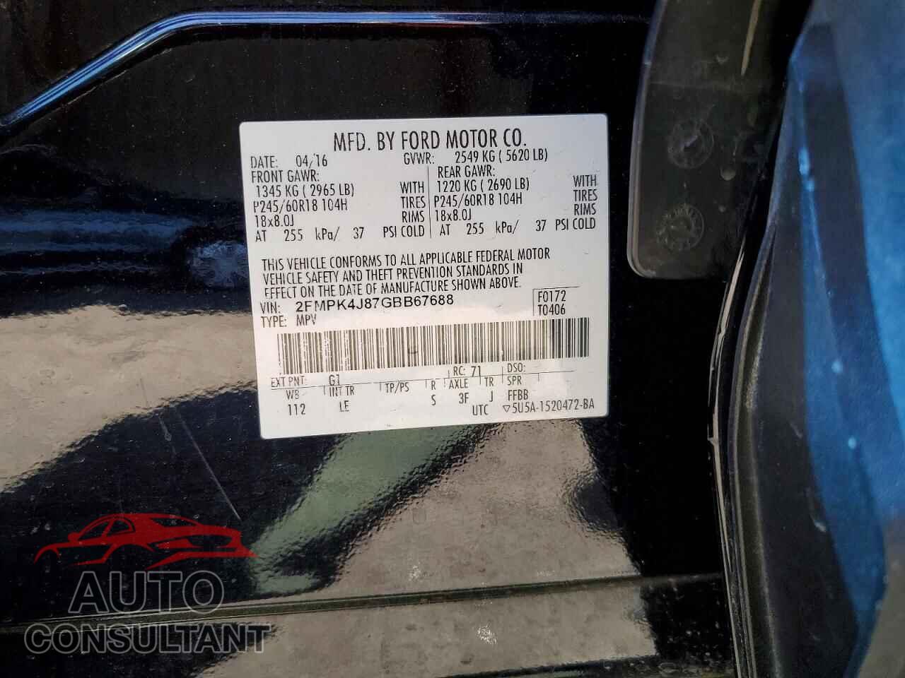 FORD EDGE 2016 - 2FMPK4J87GBB67688