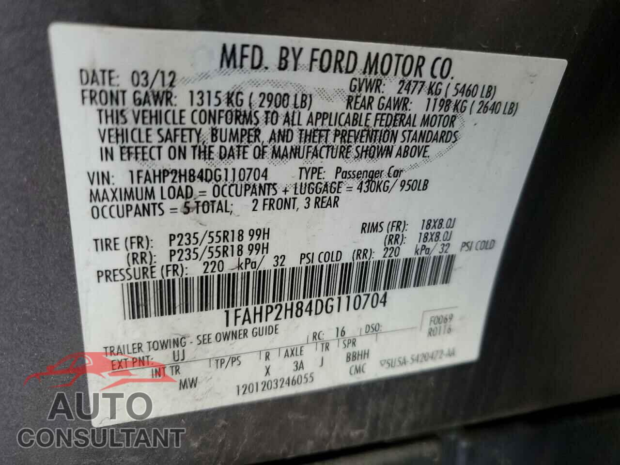 FORD TAURUS 2013 - 1FAHP2H84DG110704
