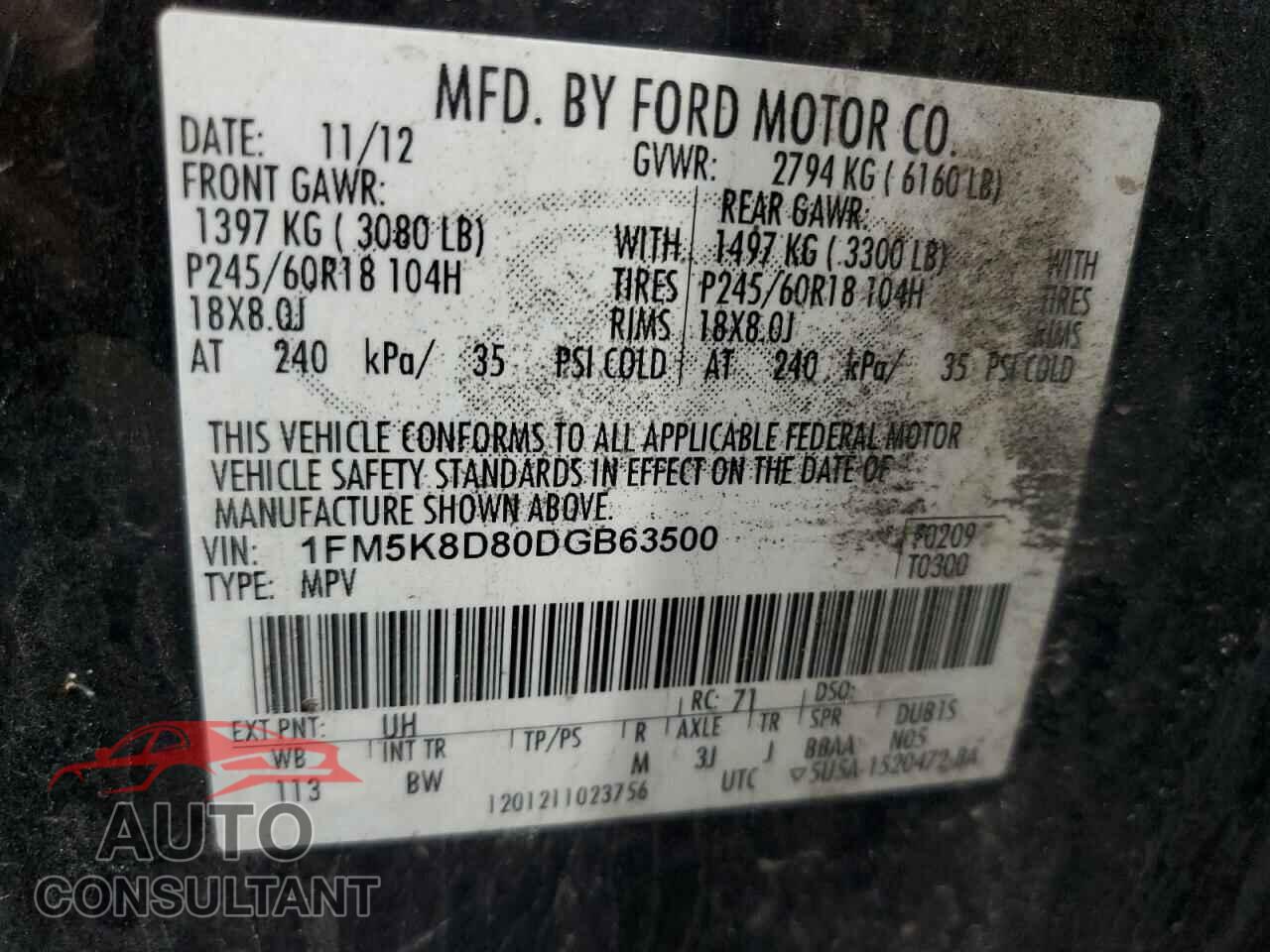 FORD EXPLORER 2013 - 1FM5K8D80DGB63500