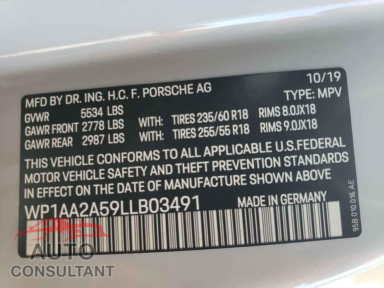 PORSCHE MACAN 2020 - WP1AA2A59LLB03491