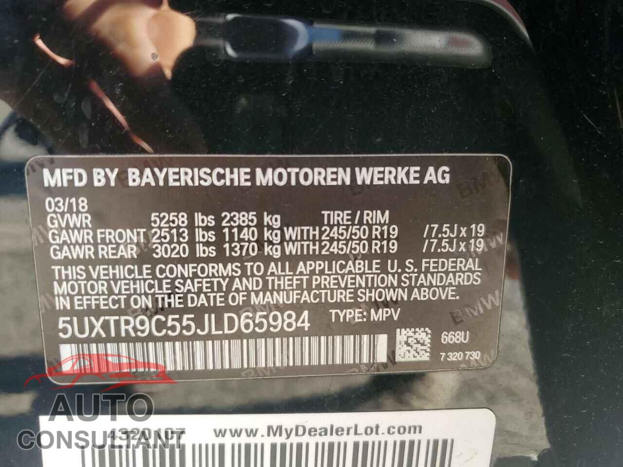 BMW X3 2018 - 5UXTR9C55JLD65984