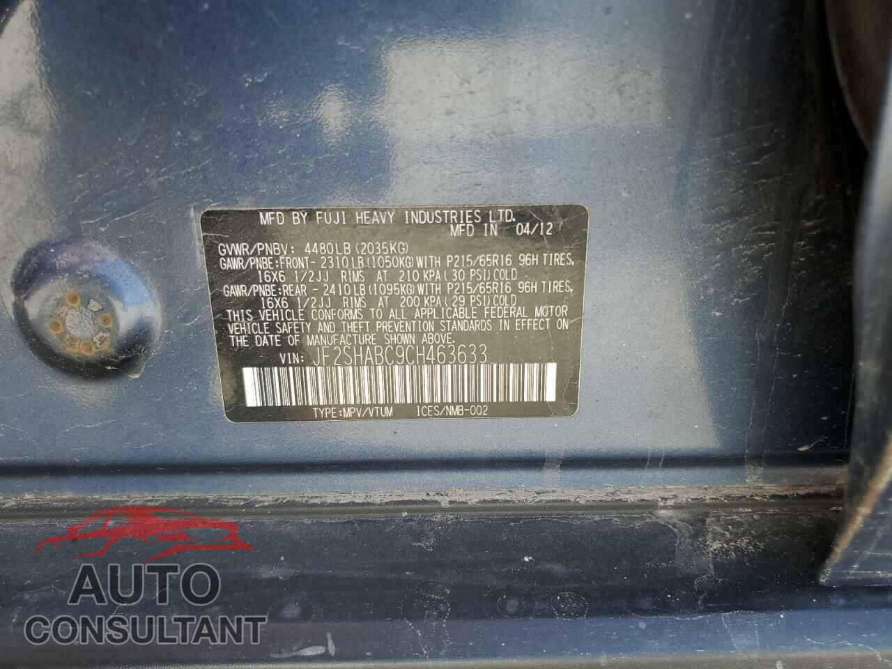 SUBARU FORESTER 2012 - JF2SHABC9CH463633