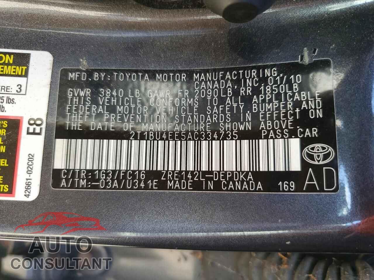 TOYOTA COROLLA 2010 - 2T1BU4EE5AC334735