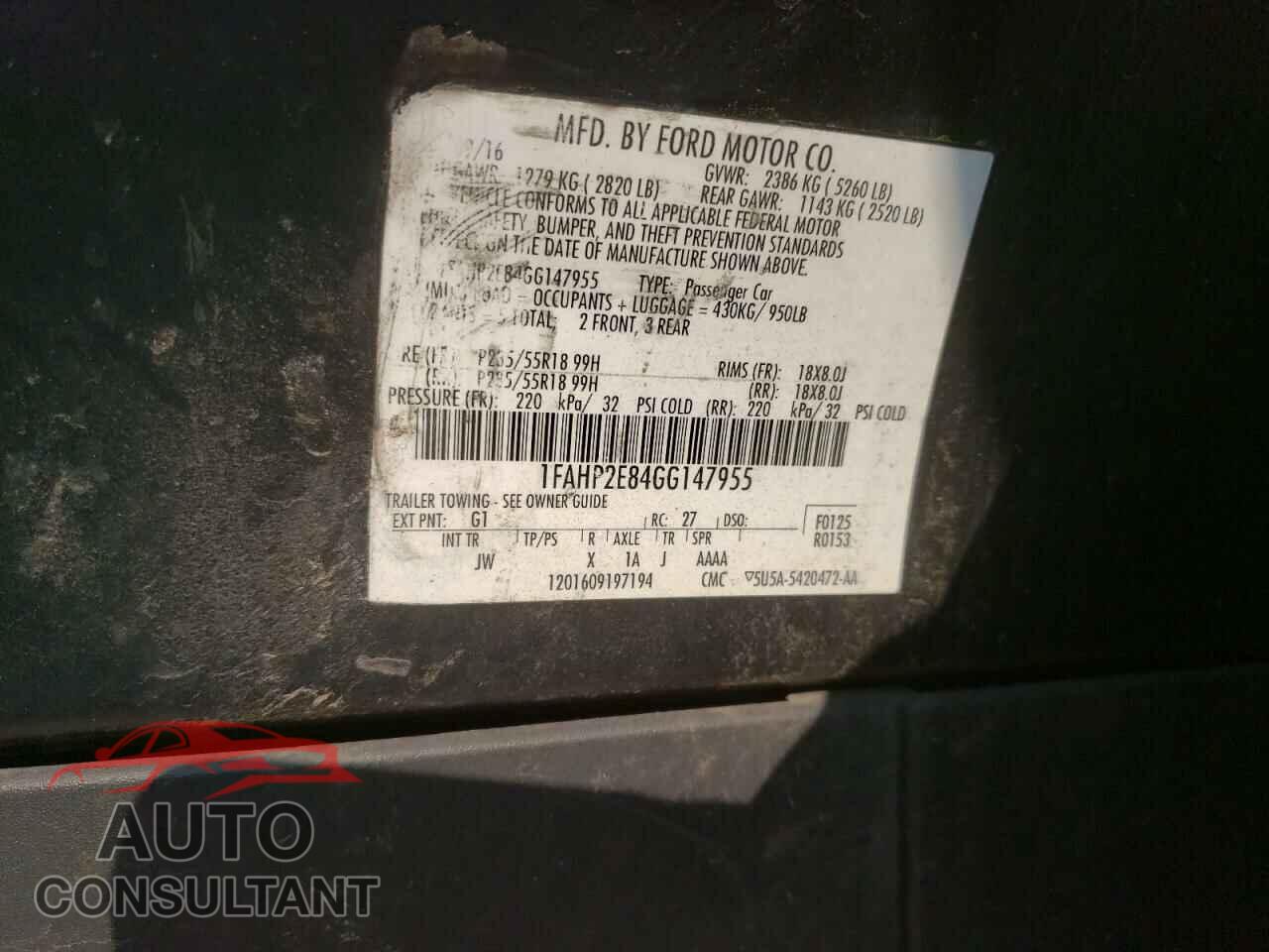 FORD TAURUS 2016 - 1FAHP2E84GG147955
