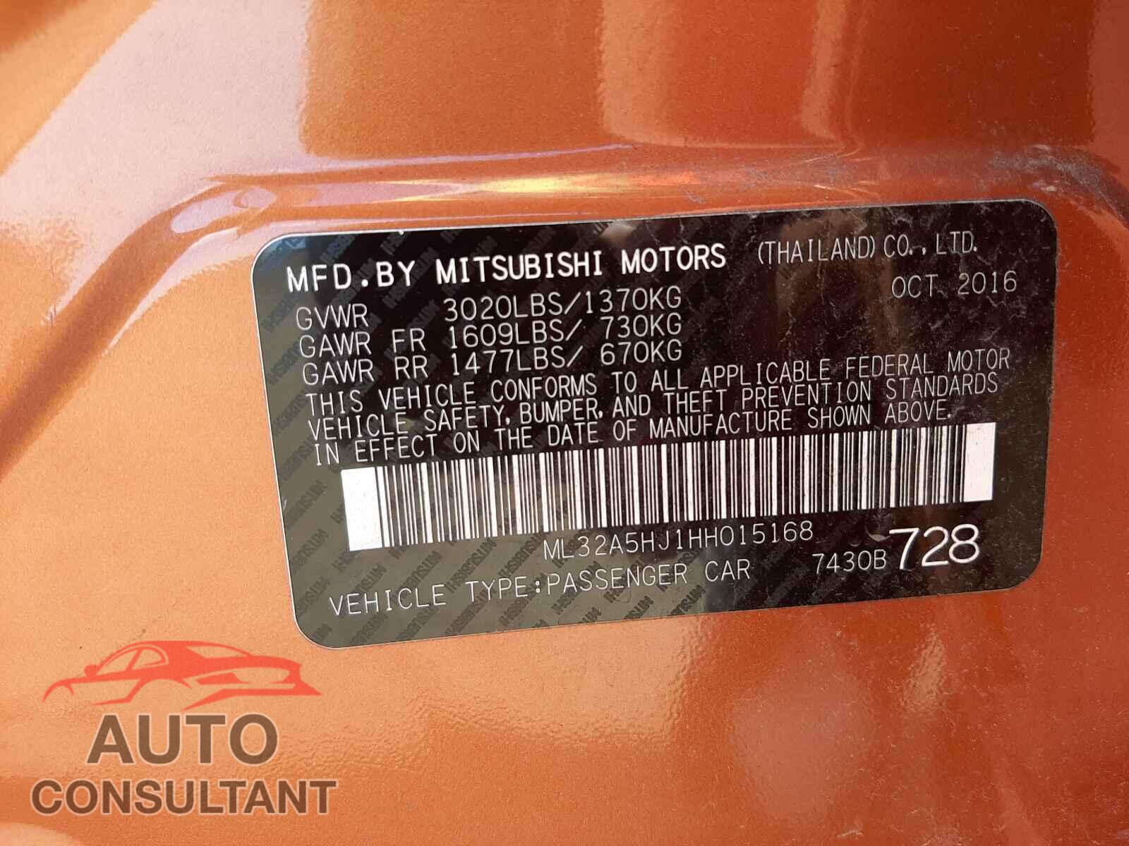 MITSUBISHI MIRAGE 2017 - ML32A5HJ1HH015168