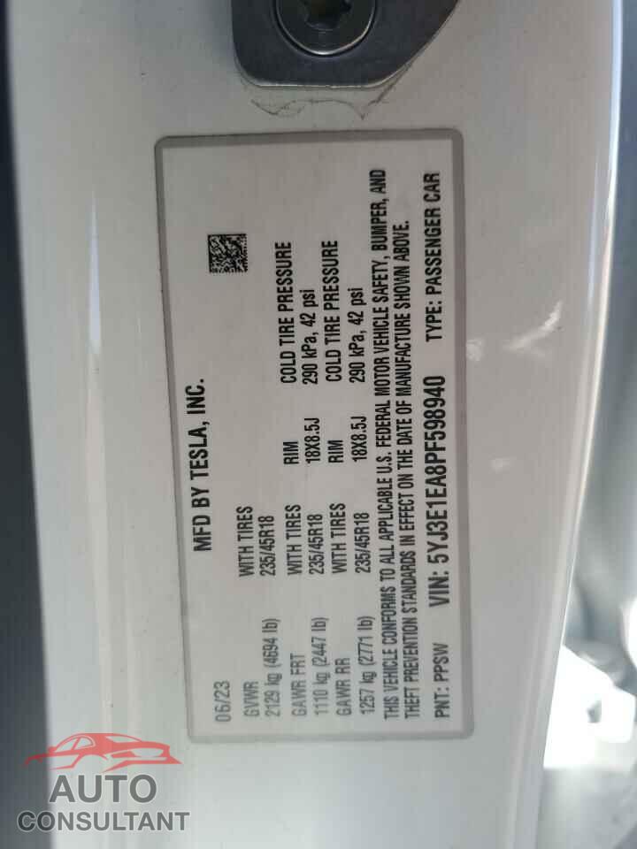 TESLA MODEL 3 2023 - 5YJ3E1EA8PF598940