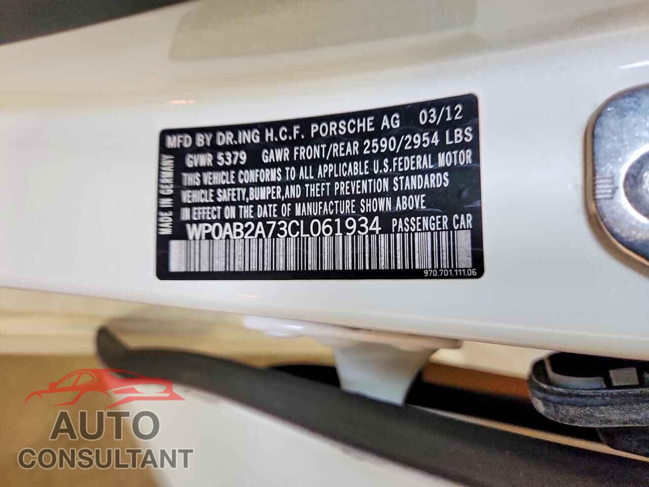 PORSCHE PANAMERA 2012 - WP0AB2A73CL061934