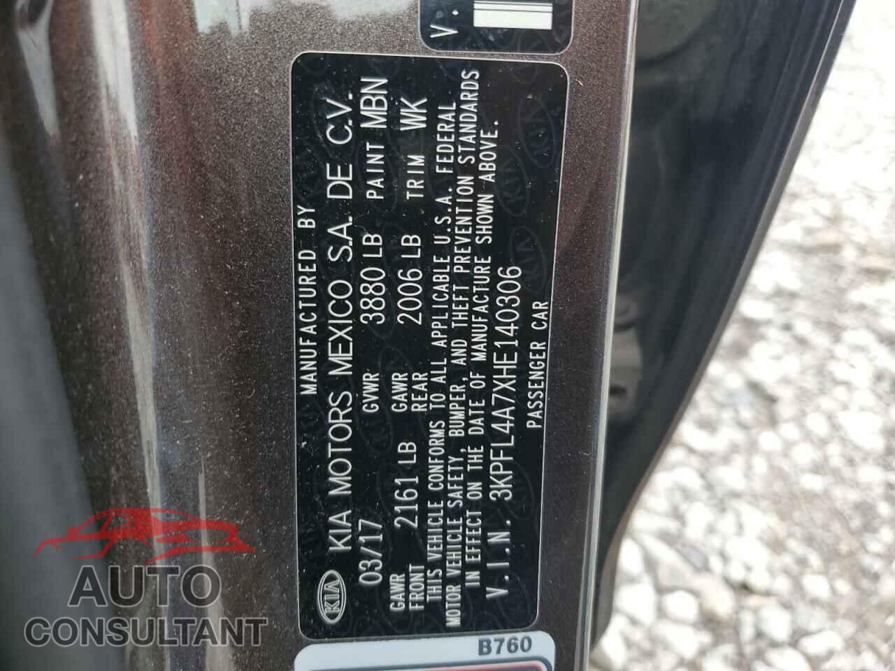 KIA FORTE 2017 - 3KPFL4A7XHE140306