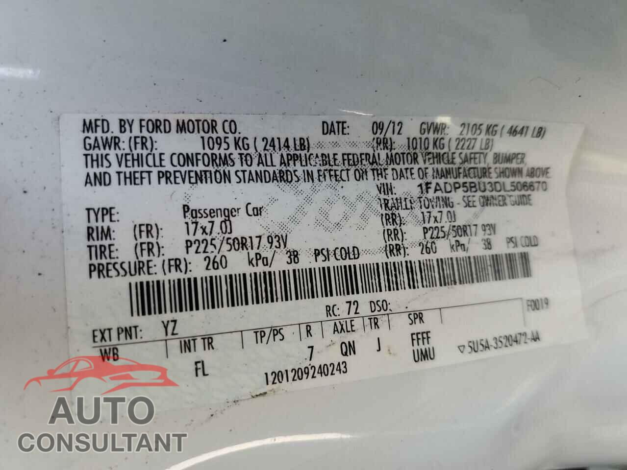 FORD CMAX 2013 - 1FADP5BU3DL506670
