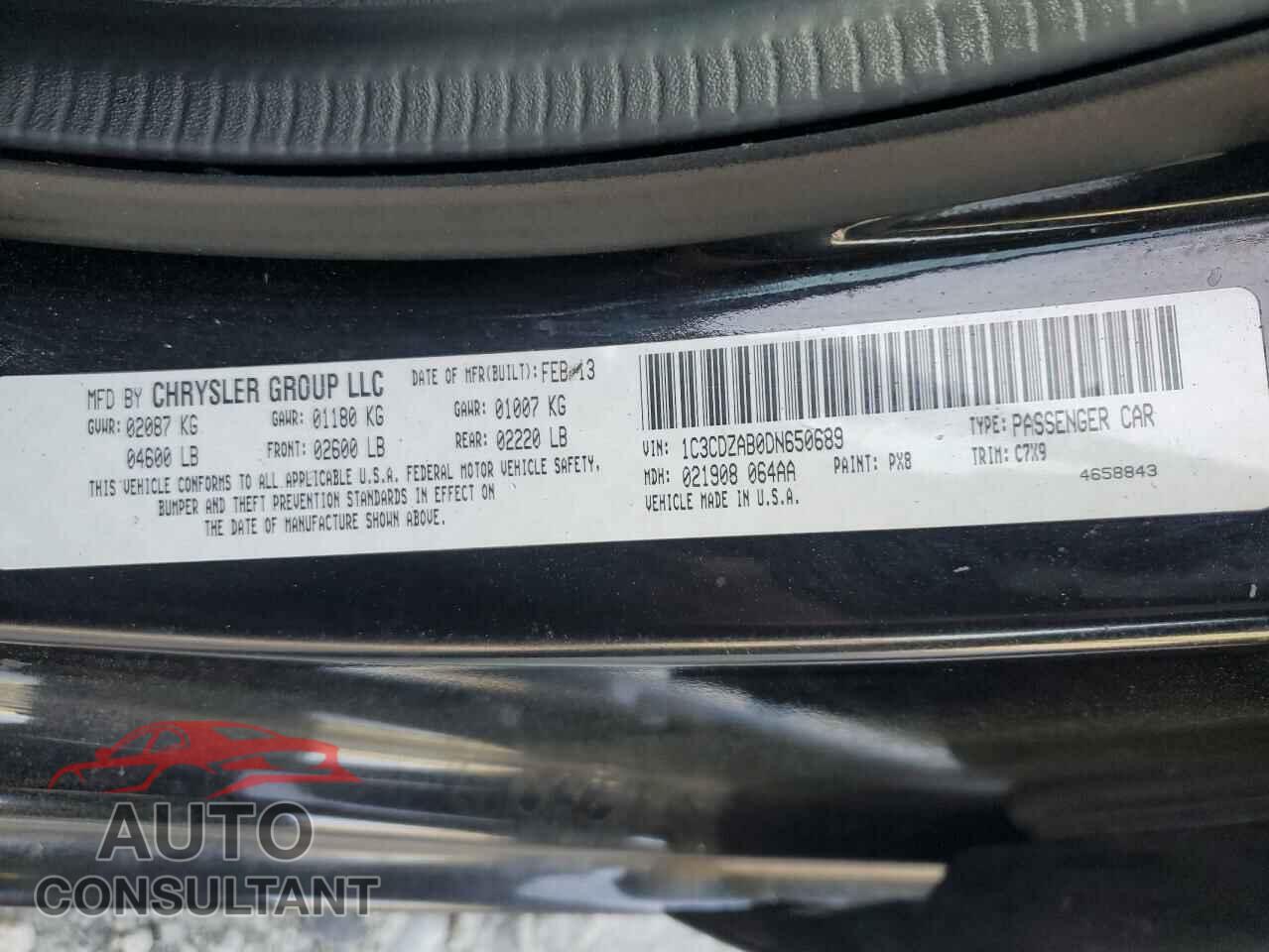 DODGE AVENGER 2013 - 1C3CDZAB0DN650689