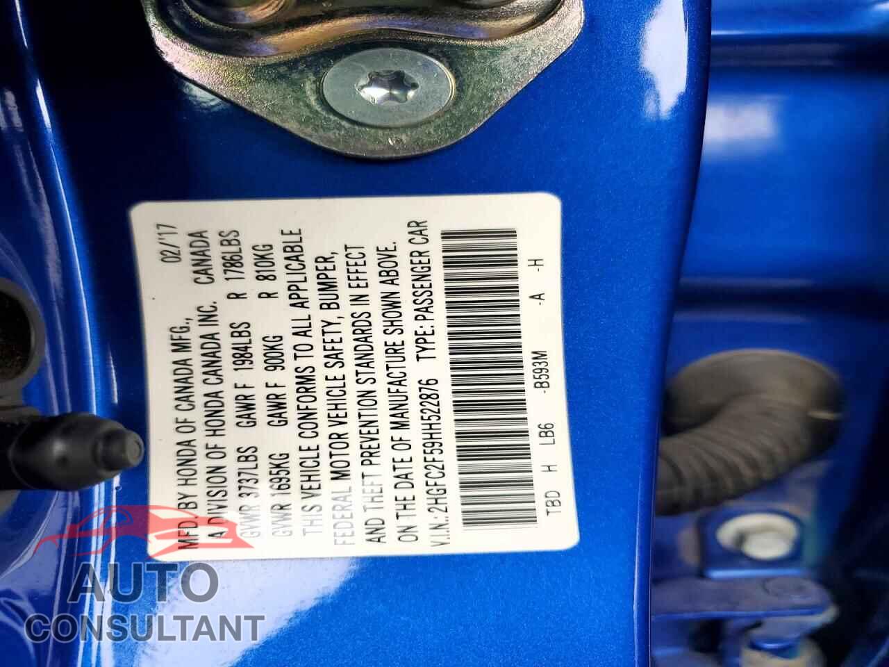 HONDA CIVIC 2017 - 2HGFC2F59HH522876