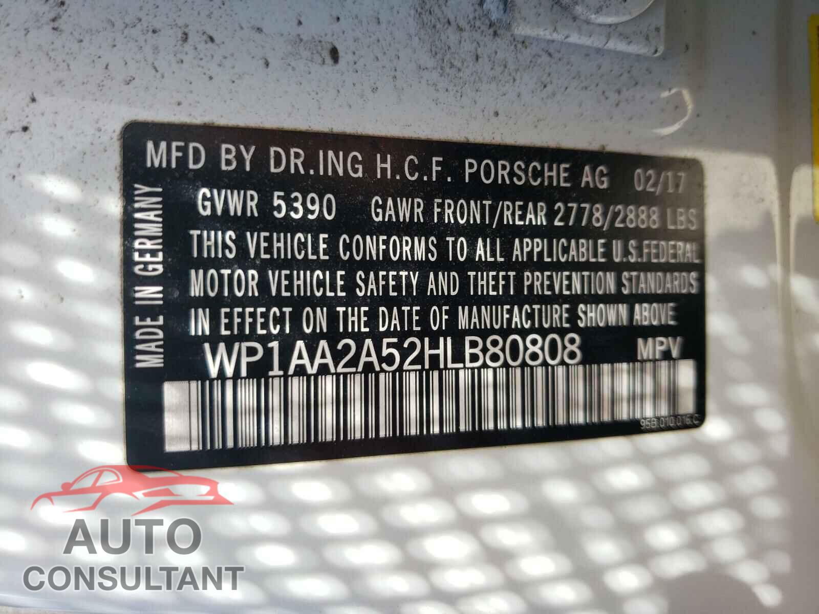 PORSCHE MACAN 2017 - WP1AA2A52HLB80808