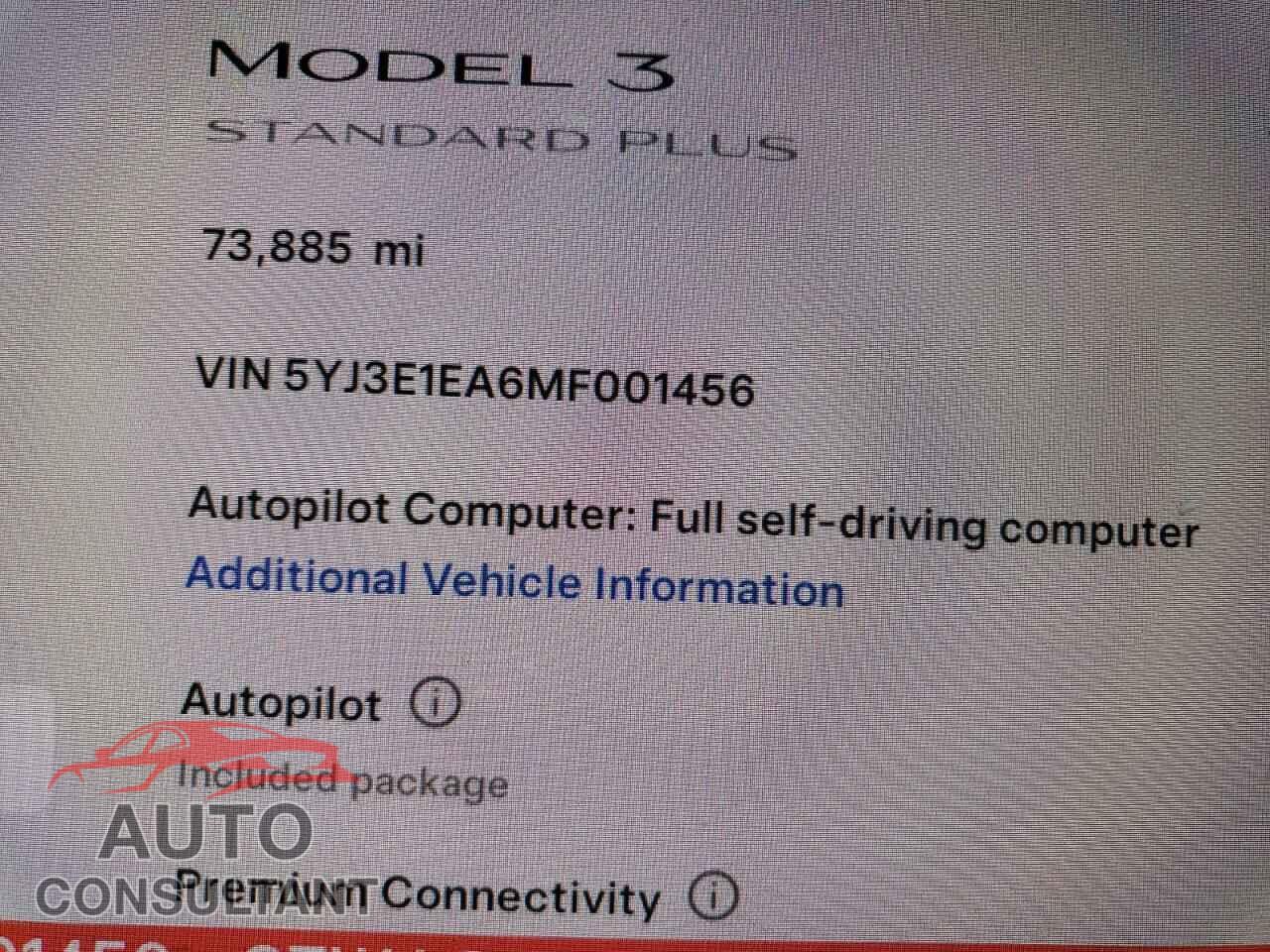 TESLA MODEL 3 2021 - 5YJ3E1EA6MF001456