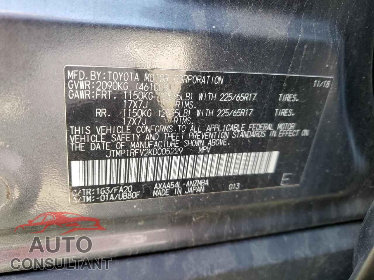 TOYOTA RAV4 2019 - JTMP1RFV2KD005229