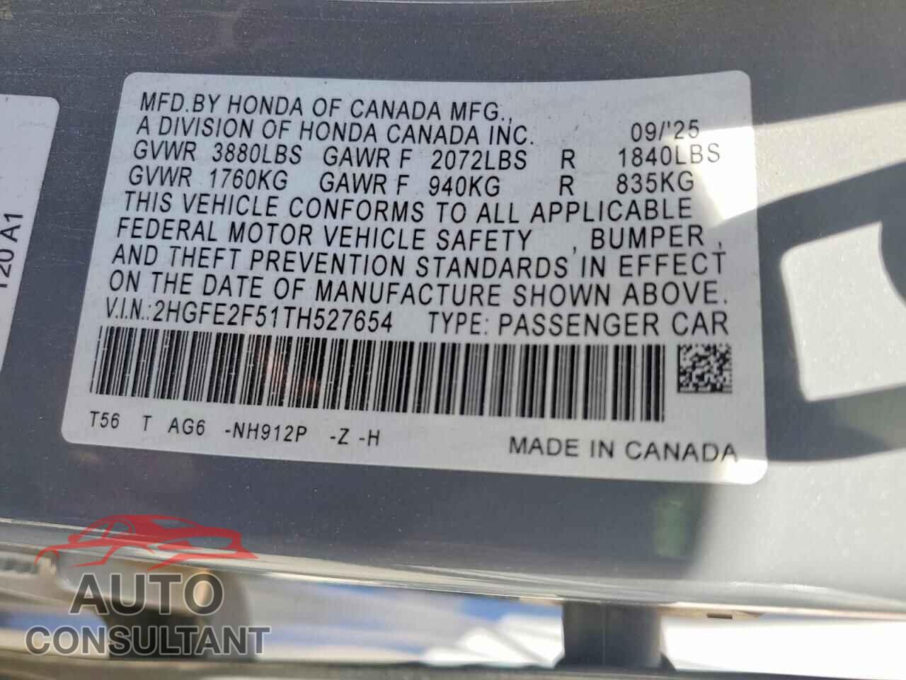 HONDA CIVIC 2026 - 2HGFE2F51TH527654
