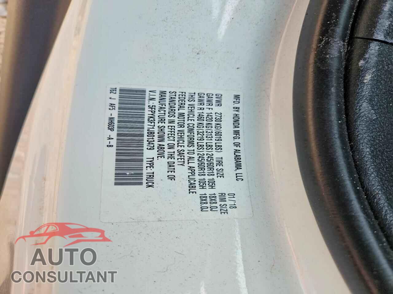 HONDA RIDGELINE 2018 - 5FPYK3F71JB013479