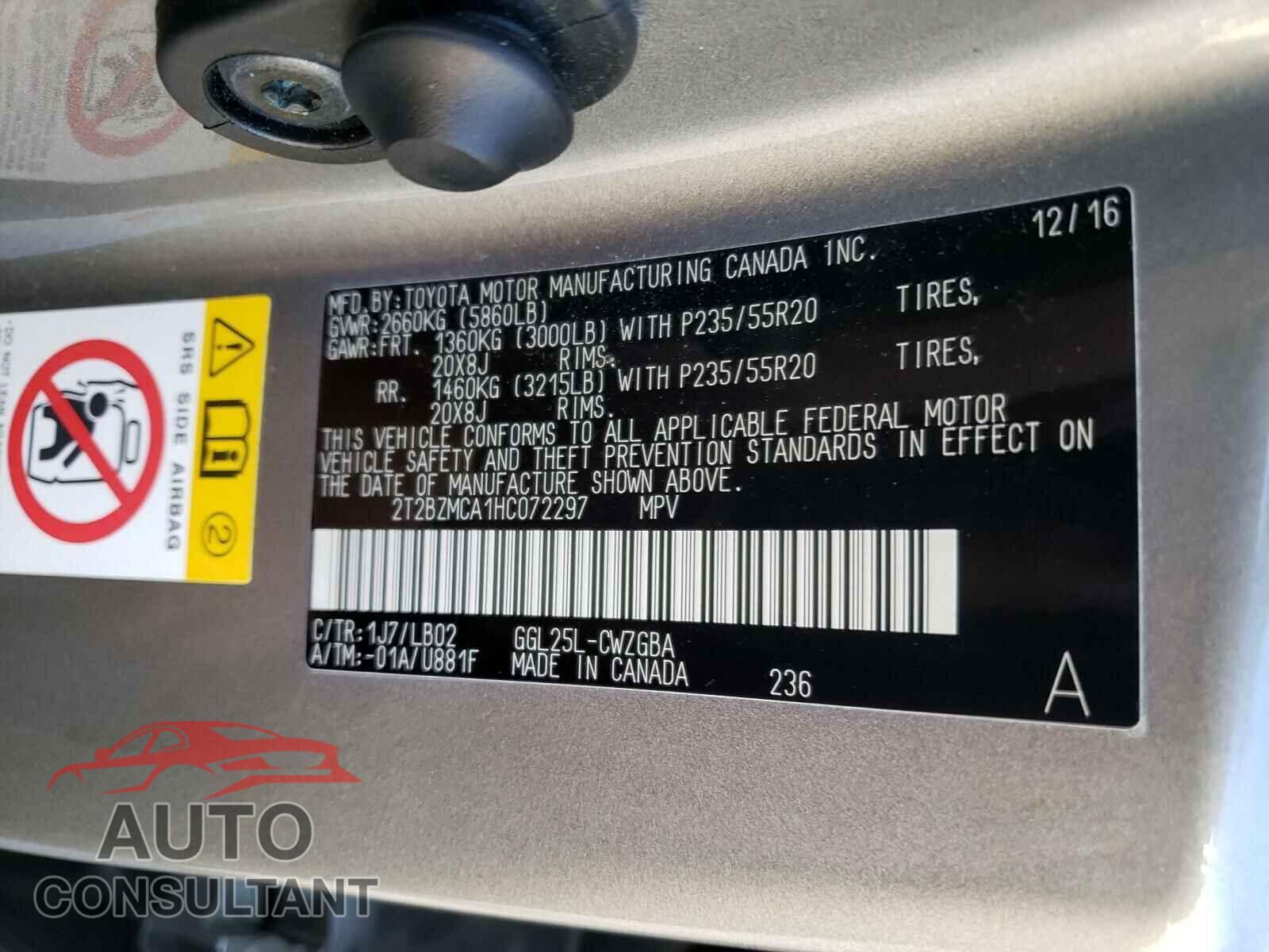 LEXUS RX350 2017 - 2T2BZMCA1HC072297